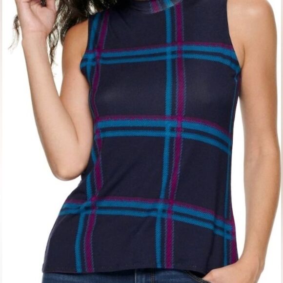 Apt 9 mock neck jersey plaid top size large - Picture 1 of 6